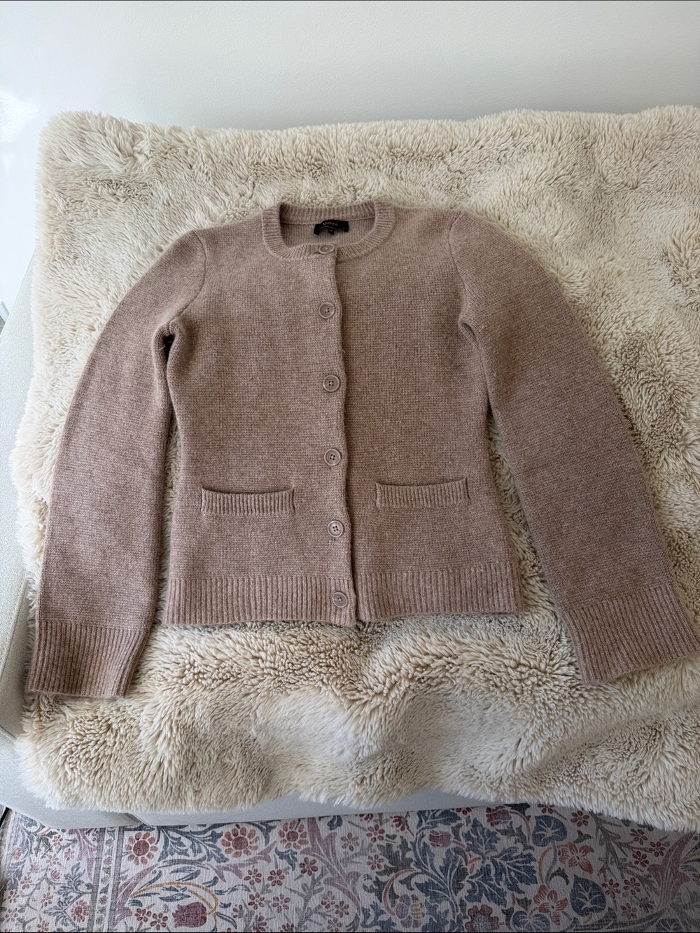 Quince Taupe Crewneck Button-Front Cardigan